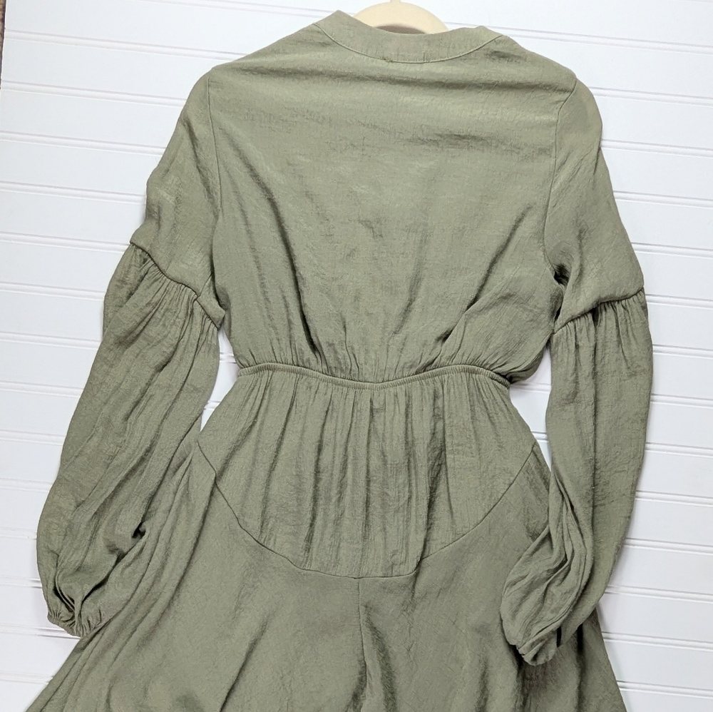 Blu Pepper Long Sleeve Mini  V Neck Dress Olive S - Picture 5 of 11